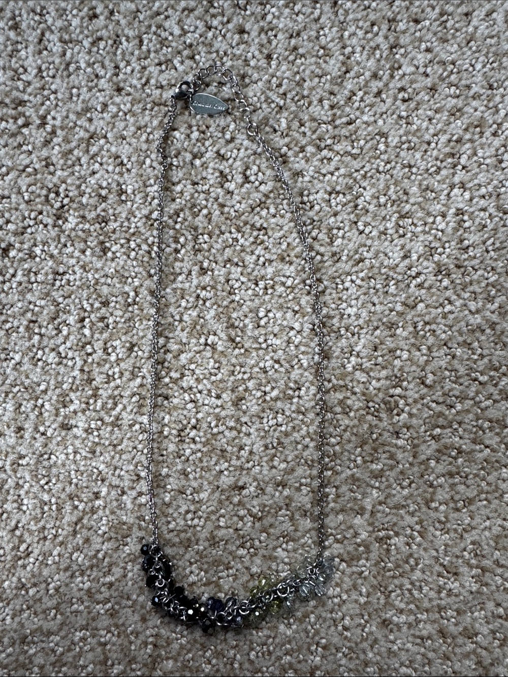 Cold water Creek Delicate Silver-Tone Cluster Necklace in Navy and Green
